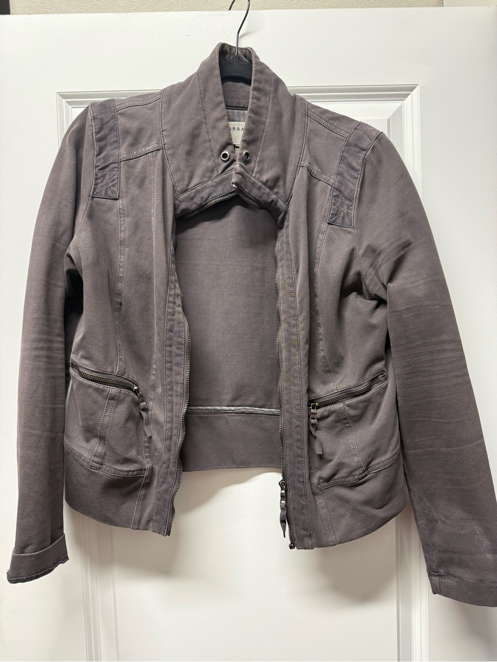 Women's Gray Bomber Jacket with Stand Collar